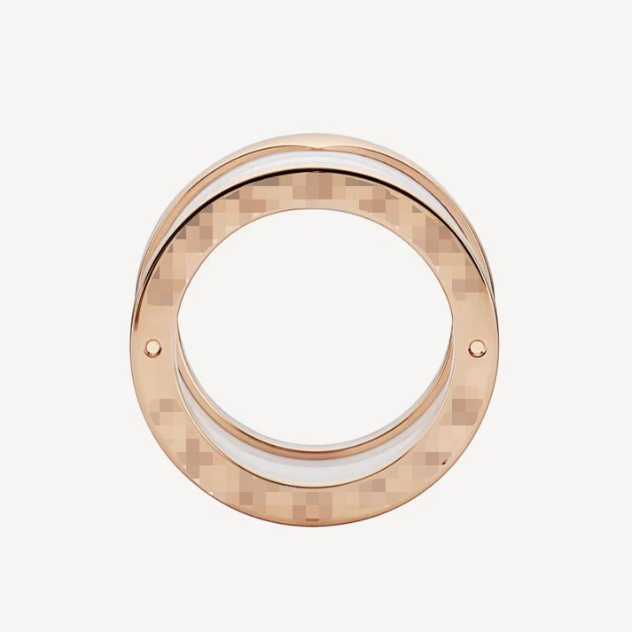 Pomuse ZERO 1 FOUR-BAND LOOPS AND WHITE CERAMIC SPIRAL PINK GOLD RING