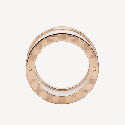 Pomuse ZERO 1 FOUR-BAND LOOPS AND WHITE CERAMIC SPIRAL PINK GOLD RING