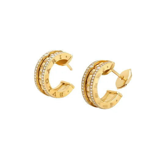 Pomuse ZERO 1 ROCK GOLD EARRINGS WITH STUDDED SPIRAL AND PAVED DIAMONDS