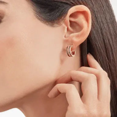 Pomuse ZERO 1 ROCK PINK GOLD EARRINGS WITH STUDDED SPIRAL AND BLACK CERAMIC