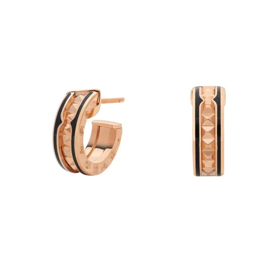 Pomuse ZERO 1 ROCK PINK GOLD EARRINGS WITH STUDDED SPIRAL AND BLACK CERAMIC