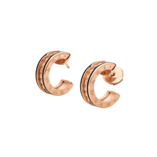 Pomuse ZERO 1 ROCK PINK GOLD EARRINGS WITH STUDDED SPIRAL AND BLACK CERAMIC