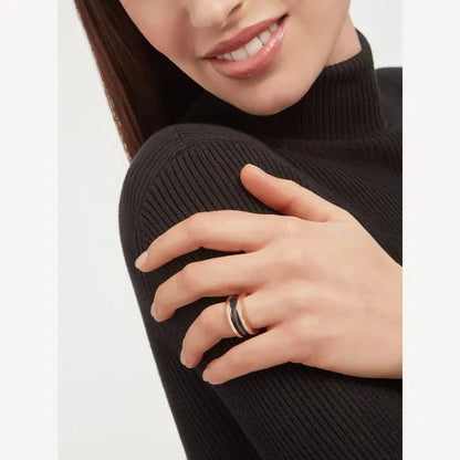 Pomuse ZERO 1 TWO-BAND LOOPS AND BLACK CERAMIC PINK GOLD RING