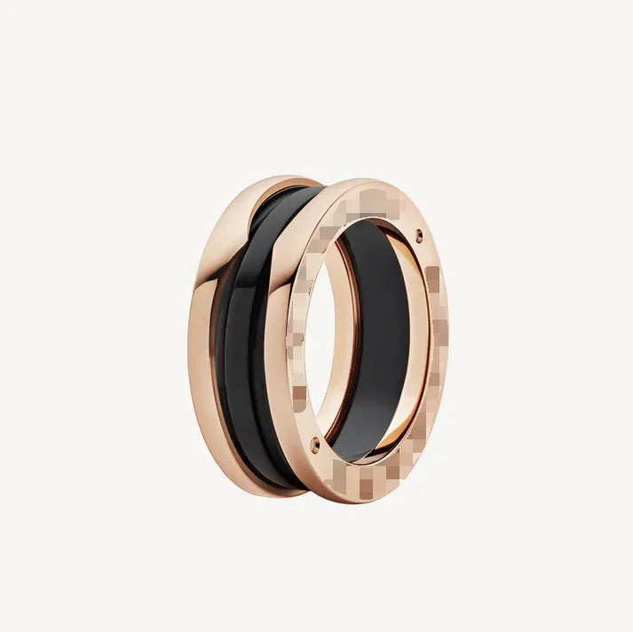 Pomuse ZERO 1 TWO-BAND LOOPS AND BLACK CERAMIC PINK GOLD RING