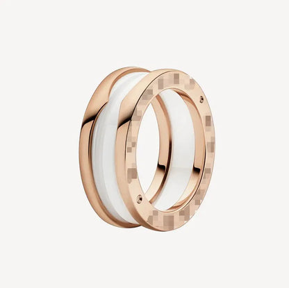 Pomuse ZERO 1 TWO-BAND LOOPS AND WHITE CERAMIC SPIRAL PINK GOLD RING