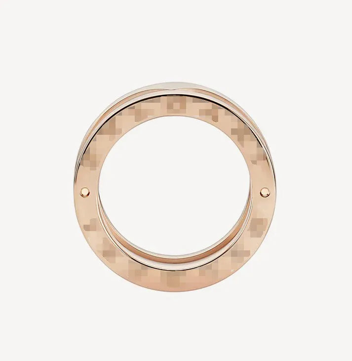 Pomuse ZERO 1 TWO-BAND LOOPS AND WHITE CERAMIC SPIRAL PINK GOLD RING
