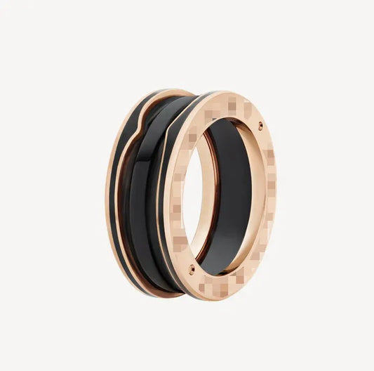 Pomuse ZERO 1 TWO-BAND WITH MATTE BLACK CERAMIC PINK GOLD RING