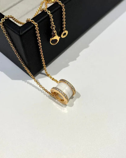 Pomuse ZERO 1 WHITE CERAMIC DIAMOND PINK GOLD NECKLACE