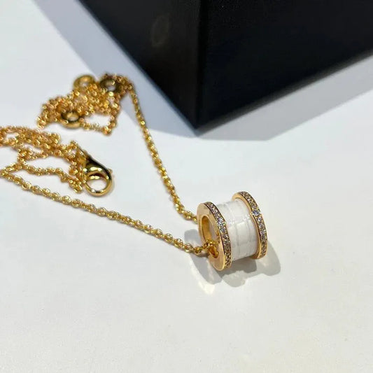 Pomuse ZERO 1 WHITE CERAMIC DIAMOND PINK GOLD NECKLACE