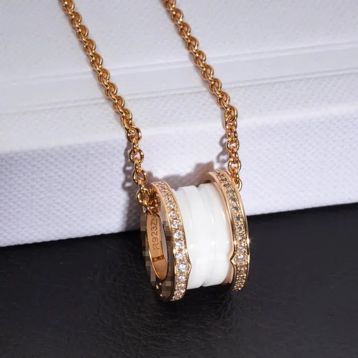 Pomuse ZERO 1 WHITE CERAMIC PINK GOLD DIAMOND NECKLACE