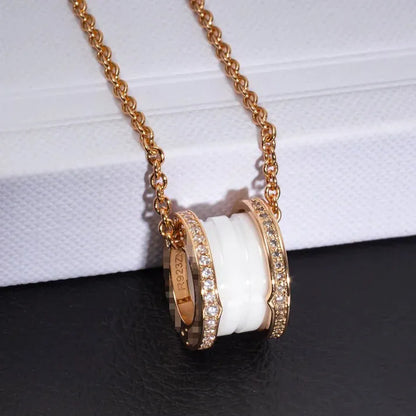 Pomuse ZERO 1 WHITE CERAMIC PINK GOLD DIAMOND NECKLACE