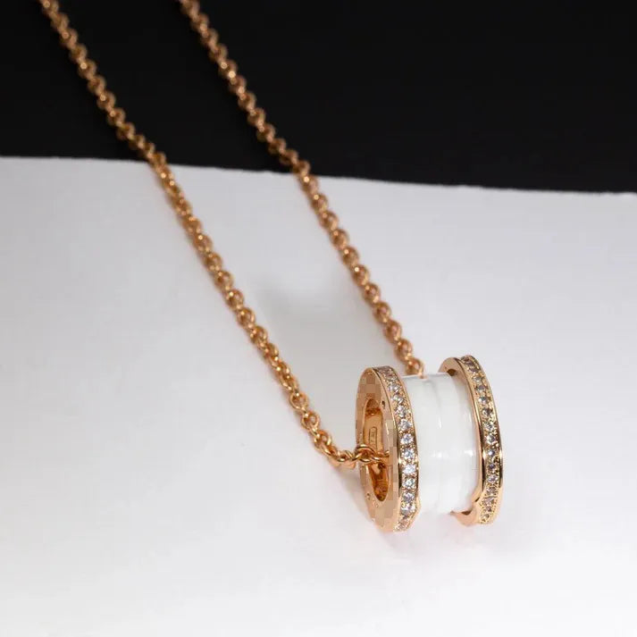 Pomuse ZERO 1 WHITE CERAMIC PINK GOLD DIAMOND NECKLACE