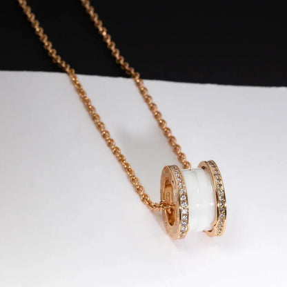 Pomuse ZERO 1 WHITE CERAMIC PINK GOLD DIAMOND NECKLACE
