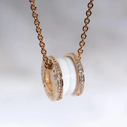 Pomuse ZERO 1 WHITE CERAMIC PINK GOLD DIAMOND NECKLACE