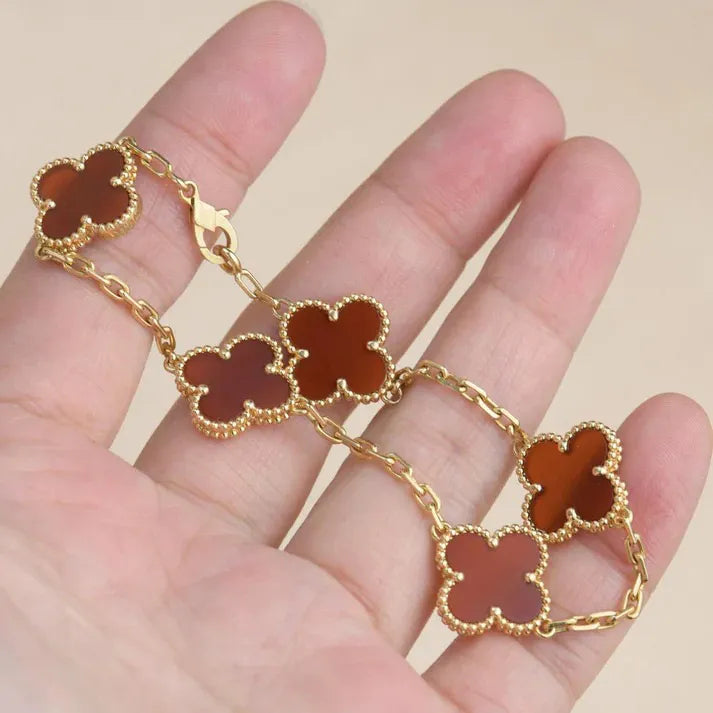 Pomuse CLOVER 5 MOTIFS RED AGATE  BRACELET