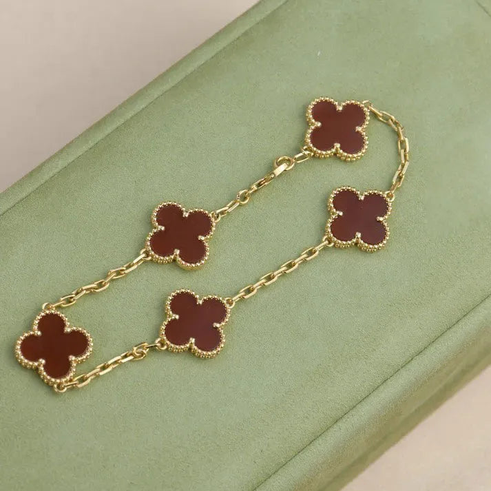 Pomuse CLOVER 5 MOTIFS RED AGATE  BRACELET
