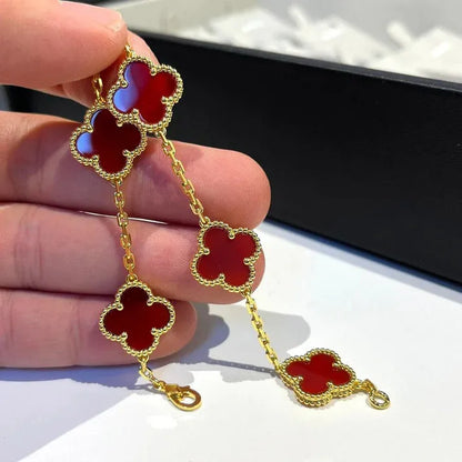 Pomuse CLOVER 5 MOTIFS RED AGATE  BRACELET