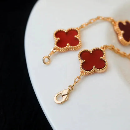 Pomuse CLOVER 5 MOTIFS RED AGATE  BRACELET