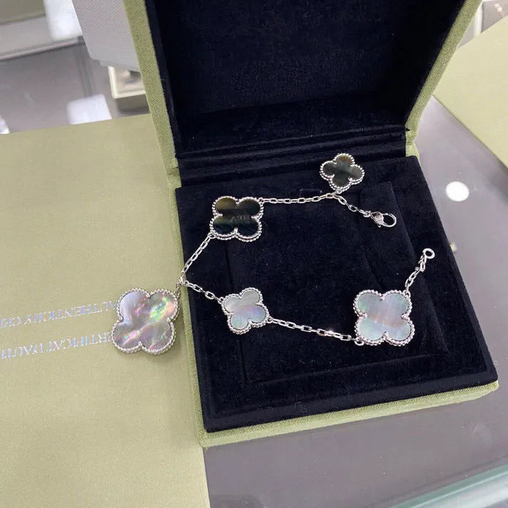 Pomuse CLOVER 5 MOTIFS SIVLER DARK MOP BRACELET