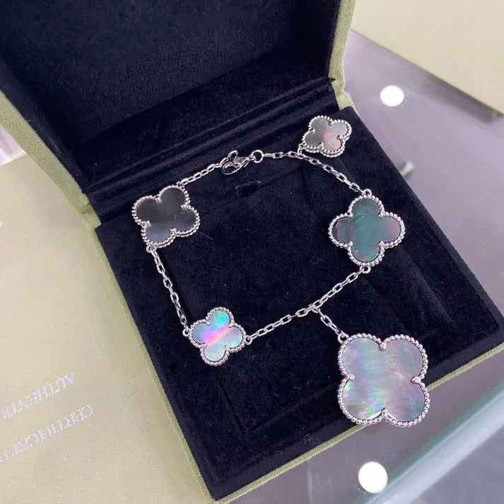 Pomuse CLOVER 5 MOTIFS SIVLER DARK MOP BRACELET