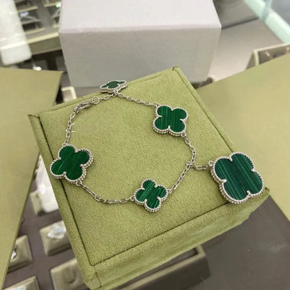 Pomuse CLOVER 5 MOTIFS SIVLER MALACHITE BRACELET