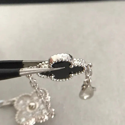 Pomuse CLOVER 5 MOTIF ONYXS DIAMOND BRACELET SILVER