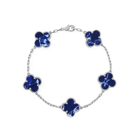 Pomuse CLOVER 5 MOTIF PIETERSITE SILVER BRACELET