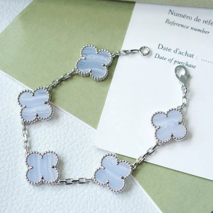 Pomuse CLOVER  5 MOTIF PURPLE CHALCEDONY BRACELET SILVER