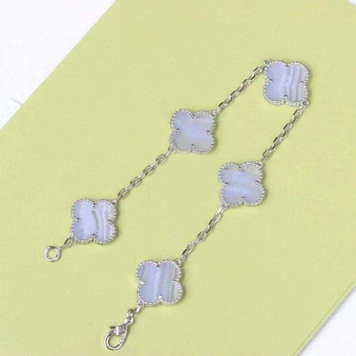 Pomuse CLOVER  5 MOTIF PURPLE CHALCEDONY BRACELET SILVER