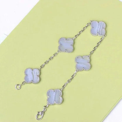 Pomuse CLOVER  5 MOTIF PURPLE CHALCEDONY BRACELET SILVER
