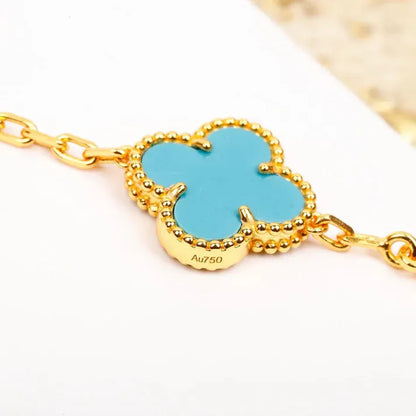Pomuse CLOVER 5 MOTIF TURQUOISE DIAMOND GOLD BRACELET