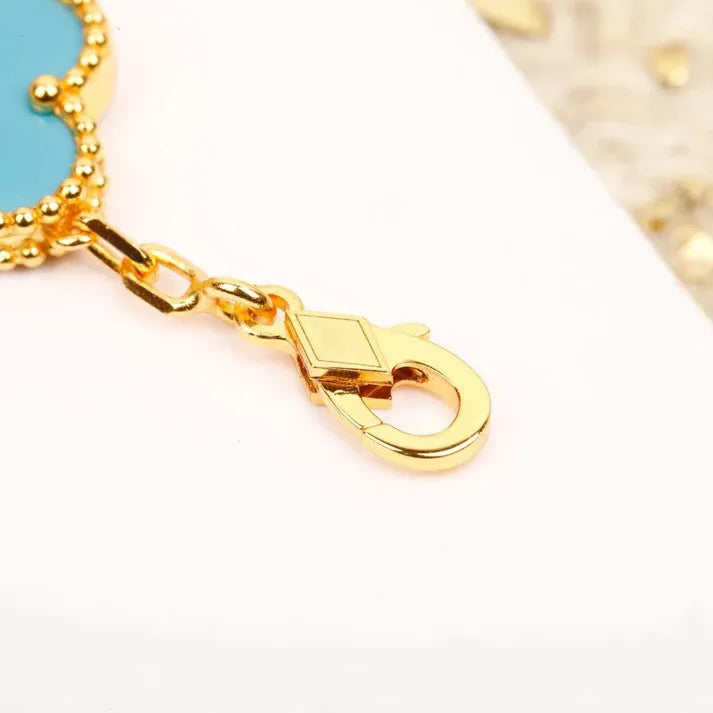Pomuse CLOVER 5 MOTIF TURQUOISE DIAMOND GOLD BRACELET