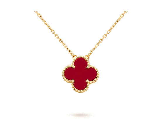 Pomuse CLOVER 15MM CARNELIAN SINGLE FLOWER NECKLACE