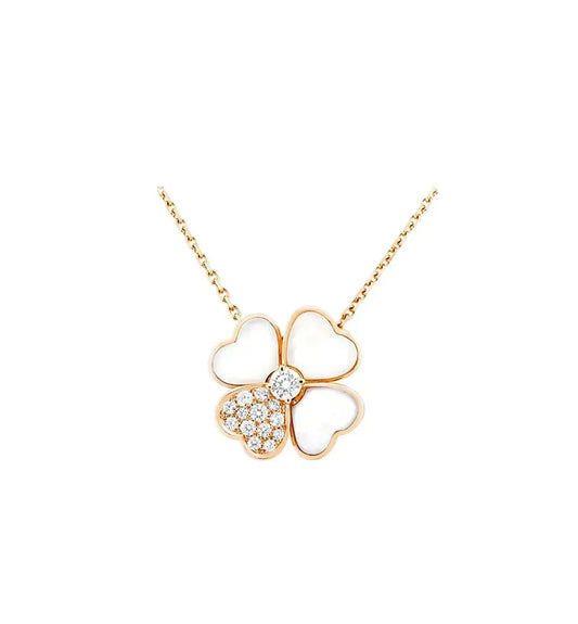 Pomuse CLOVER MOP DIAMOND ROSE GOLD NECKLACE