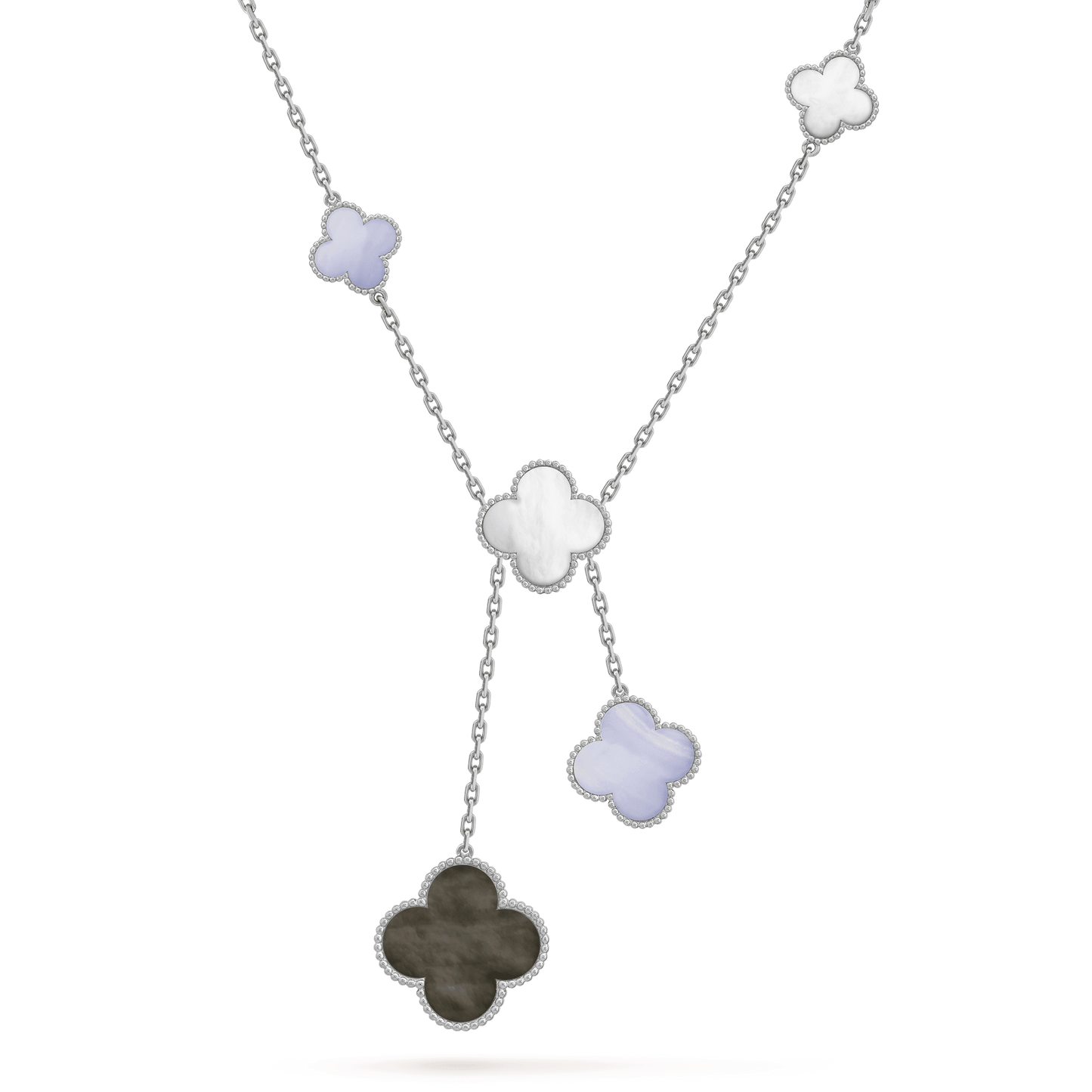 Pomuse CLOVER MOP CHALCEDONY NECKLACE SILVER 6 MOTIF