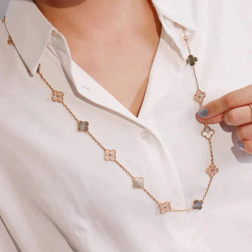 Pomuse CLOVER 20 MOTIFS DARK MOP DIAMOND  NECKLACE