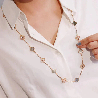 Pomuse CLOVER 20 MOTIFS DARK MOP DIAMOND  NECKLACE