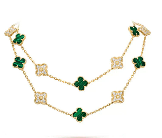 Pomuse CLOVER 20 MOTIFS MALACHITE DIAMOND NECKLACE