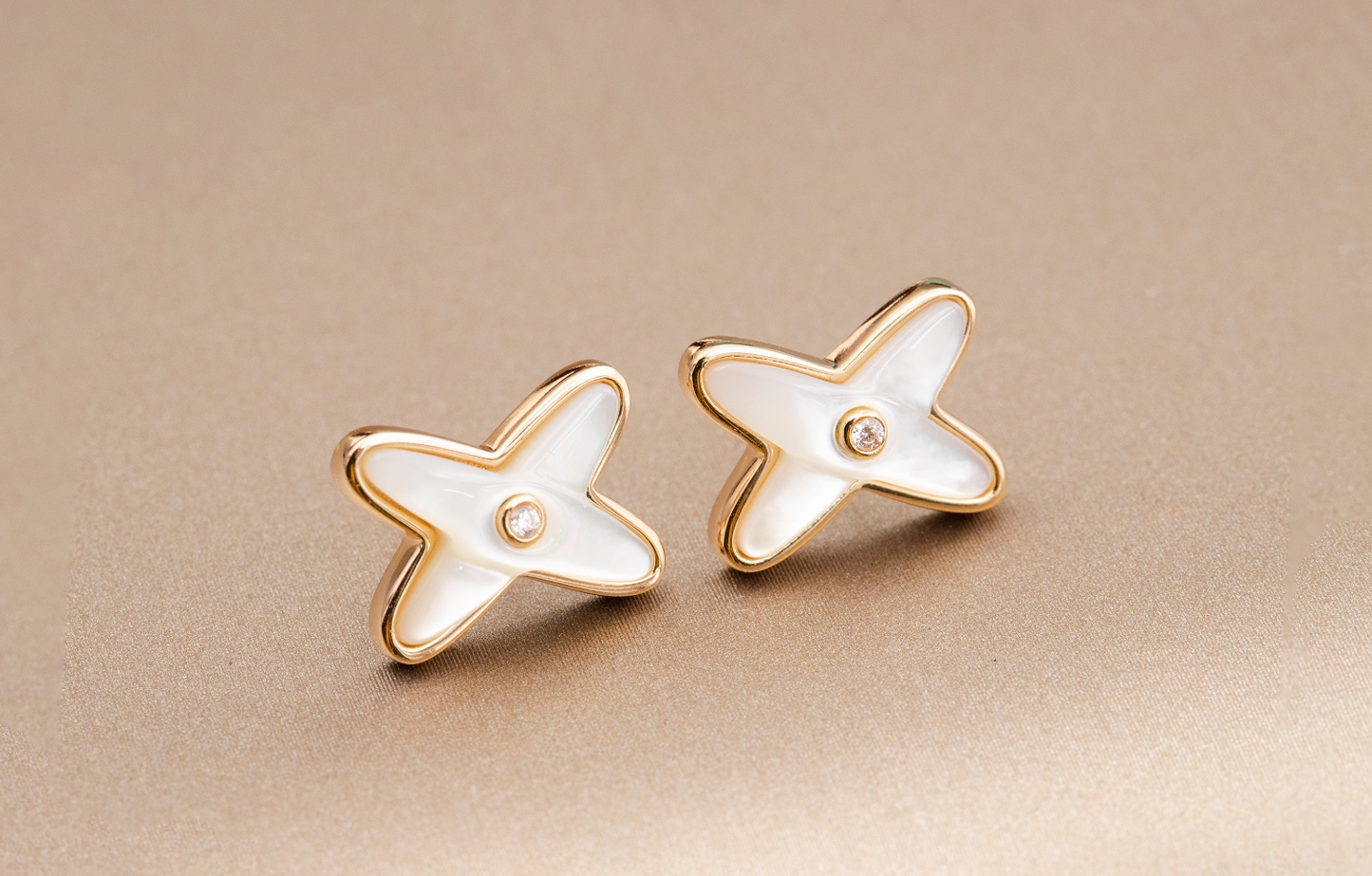 Pomuse JEUX DE WHITE MOP ROSE GOLD DIAMOND EARRINGS