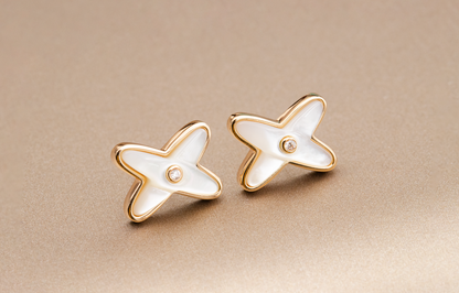 Pomuse JEUX DE WHITE MOP ROSE GOLD DIAMOND EARRINGS