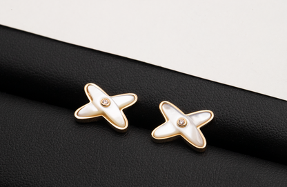 Pomuse JEUX DE WHITE MOP ROSE GOLD DIAMOND EARRINGS