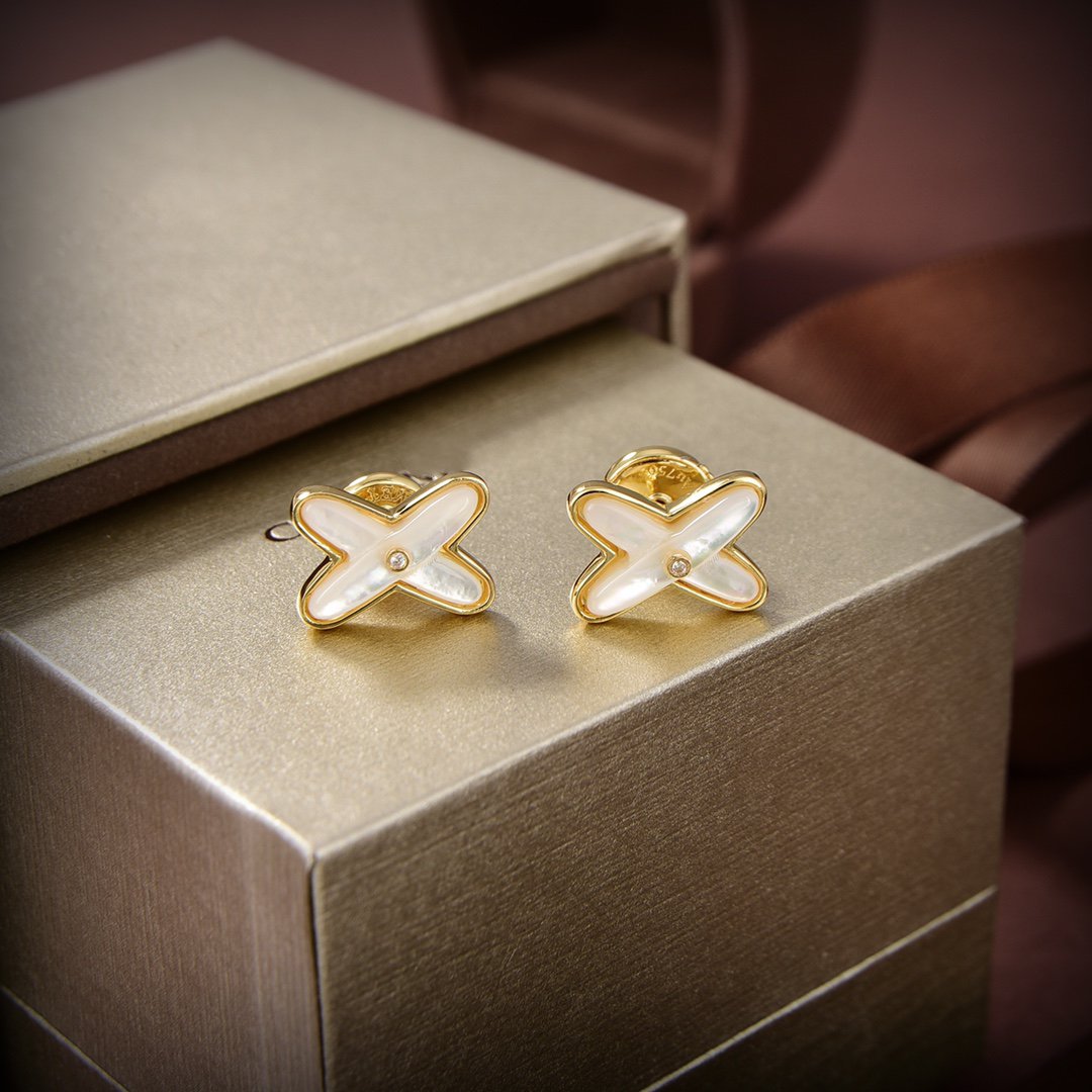 Pomuse JEUX DE WHITE MOP GOLD DIAMOND EARRINGS