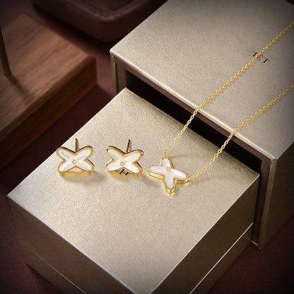 Pomuse JEUX DE WHITE MOP GOLD DIAMOND EARRINGS
