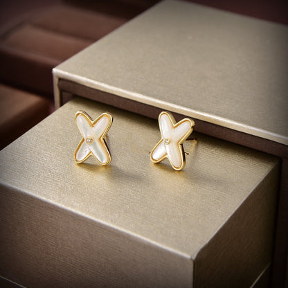 Pomuse JEUX DE WHITE MOP GOLD DIAMOND EARRINGS
