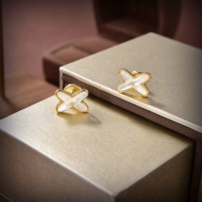 Pomuse JEUX DE WHITE MOP GOLD DIAMOND EARRINGS