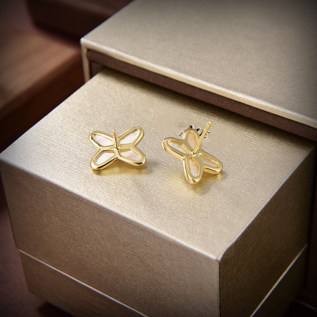 Pomuse JEUX DE WHITE MOP GOLD DIAMOND EARRINGS