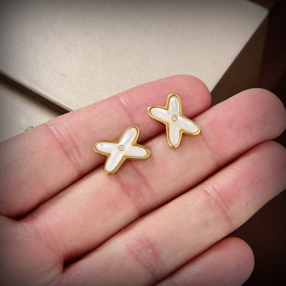 Pomuse JEUX DE WHITE MOP GOLD DIAMOND EARRINGS