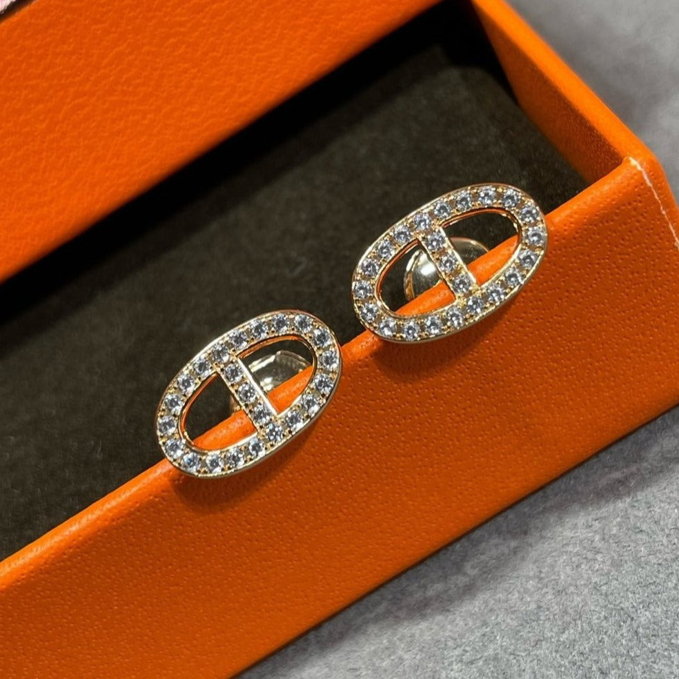 Pomuse HM FULL DIAMOND PIG NOSE STUD EARRINGS