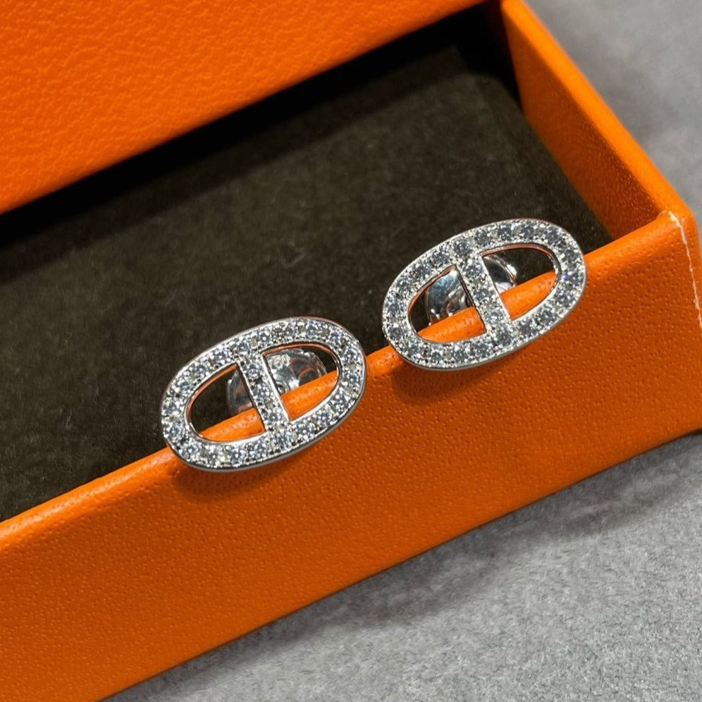 Pomuse HM FULL DIAMOND PIG NOSE STUD EARRINGS