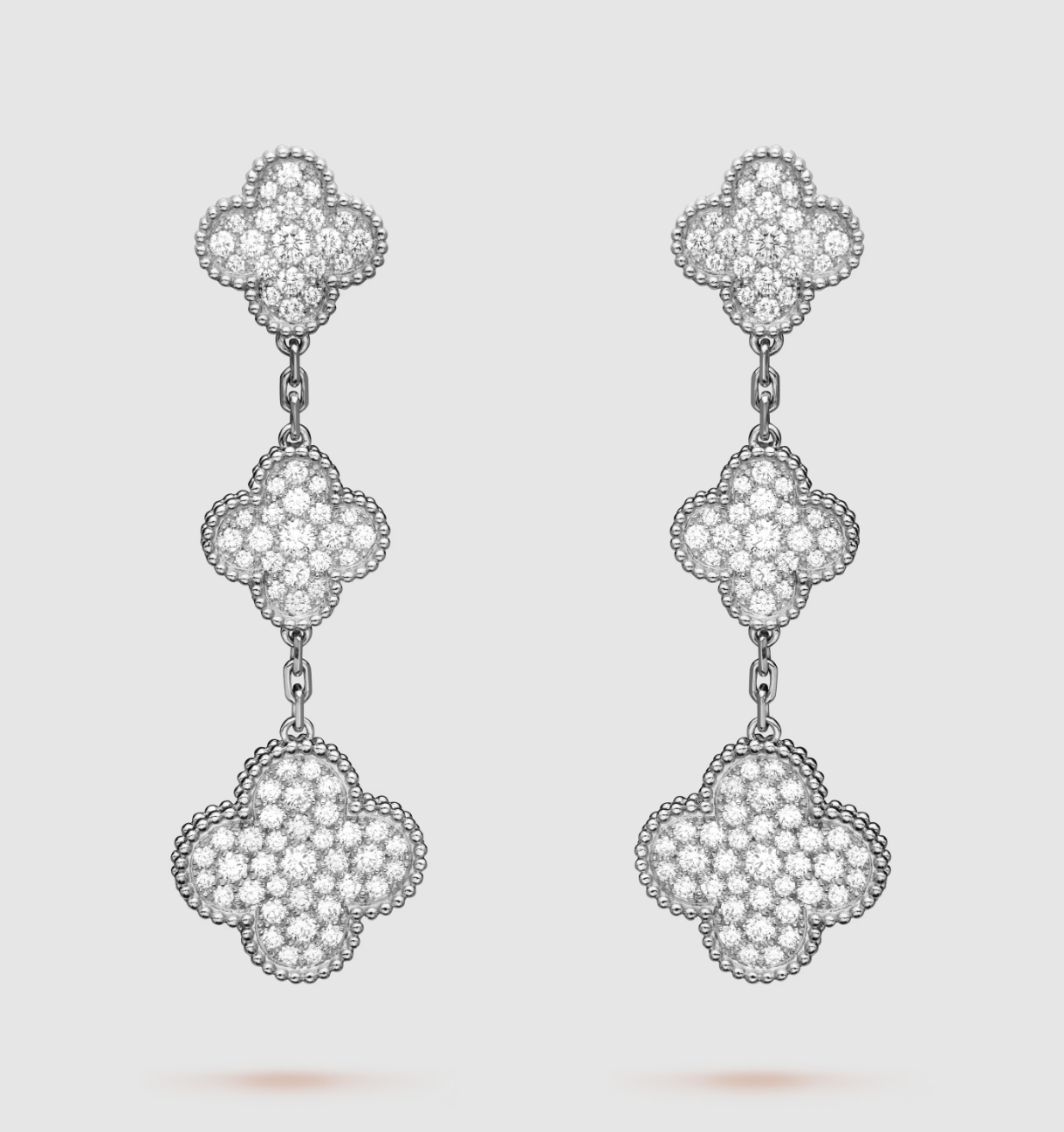Pomuse CLOVER 3 MOTIF DIAMOND SILVER DROP EARRINGS